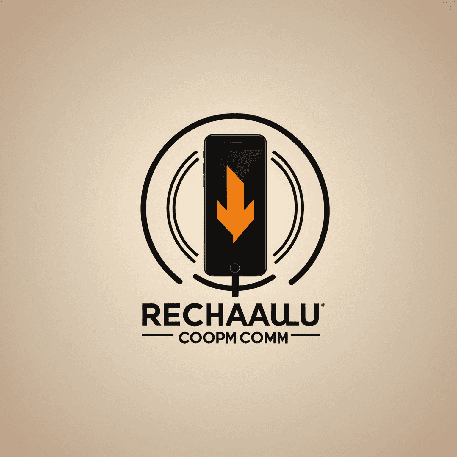 شعار rechaqulu_com يظهر اسم الشركة بخط حديث مع رمز يمثل شحن الهاتف المحمول