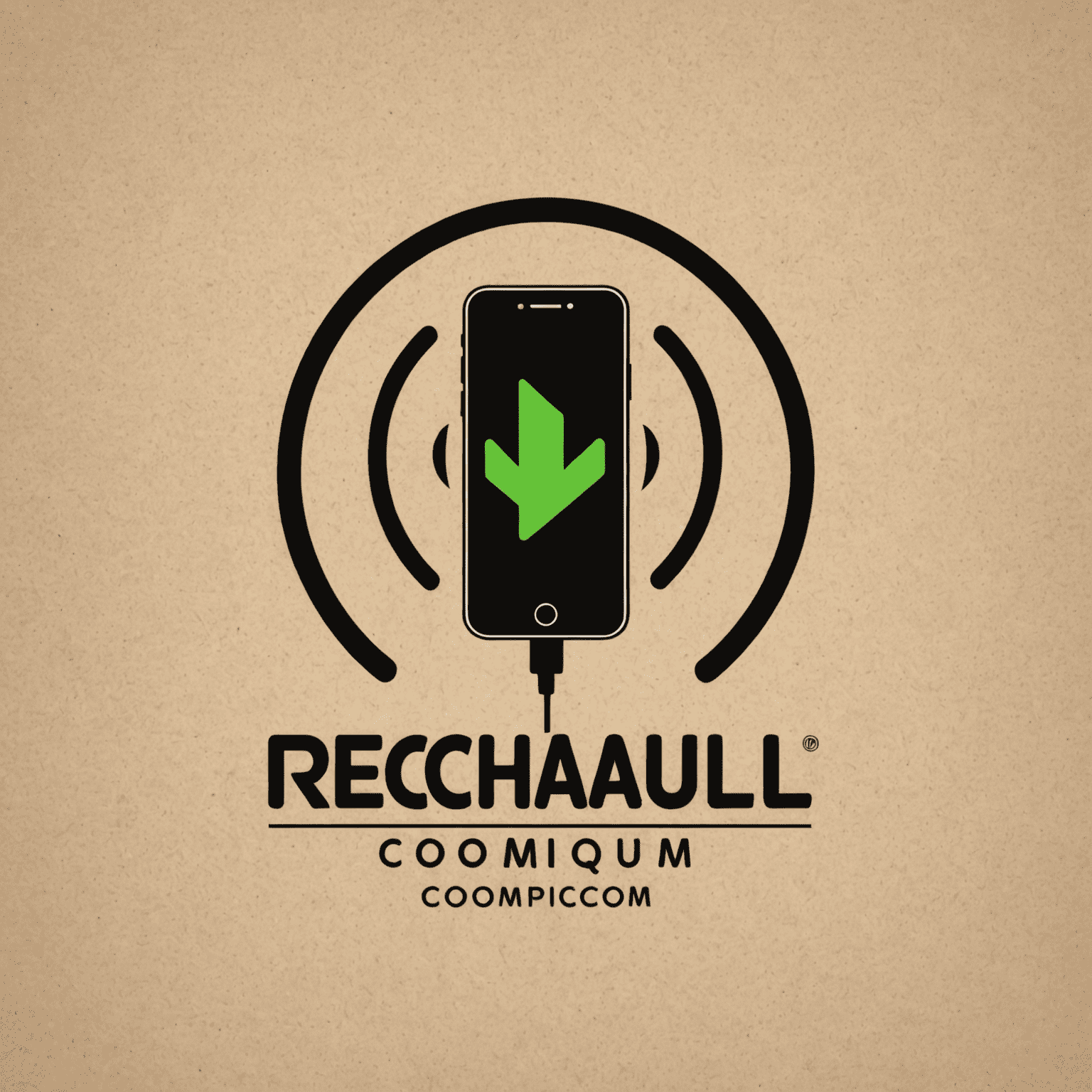 شعار rechaqulu_com يظهر اسم الشركة بخط حديث مع رمز يمثل شحن الهاتف المحمول