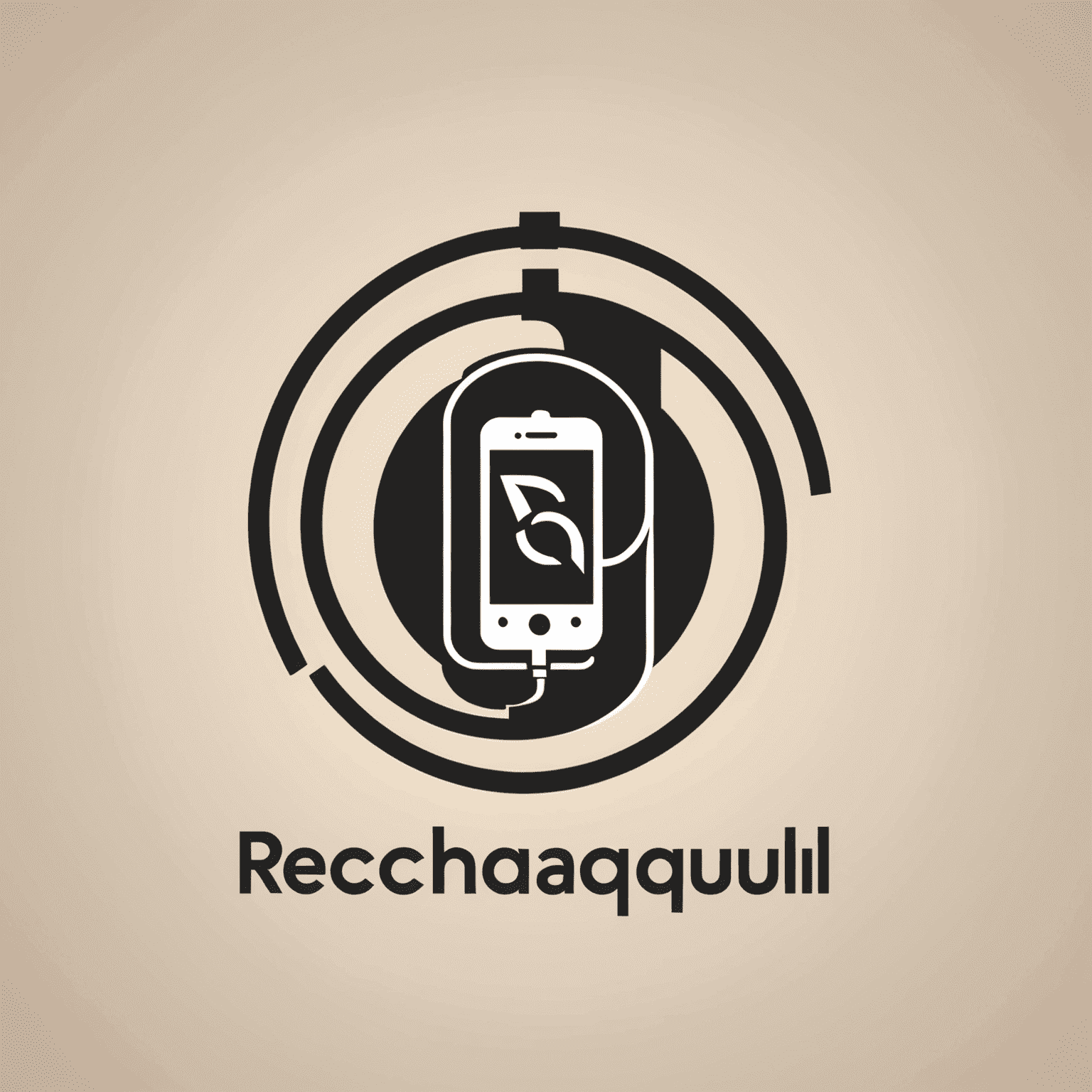 شعار rechaqulu_com يظهر اسم الشركة بخط حديث مع رمز يمثل شحن الهاتف المحمول
