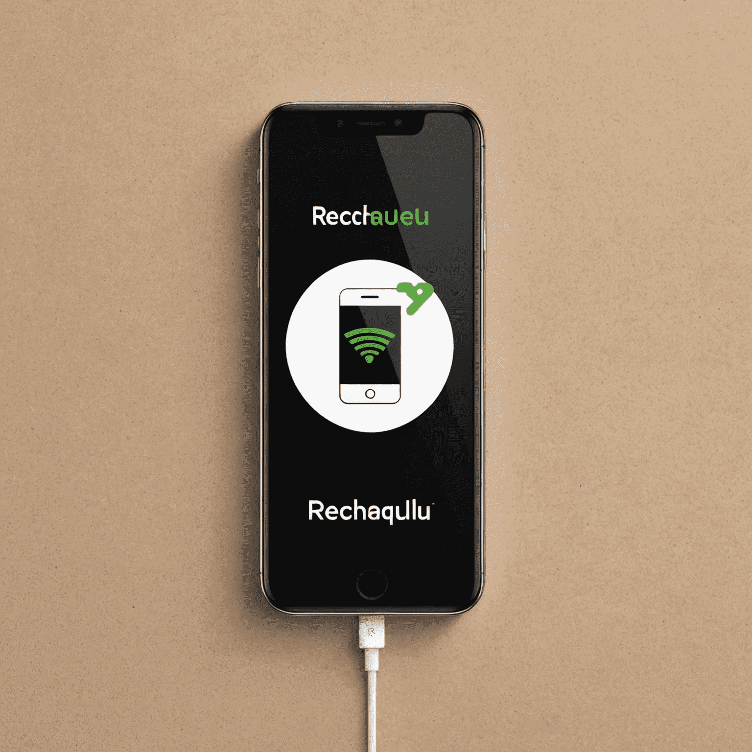 شعار rechaqulu_com يظهر اسم الشركة بخط حديث مع رمز يمثل شحن الهاتف المحمول