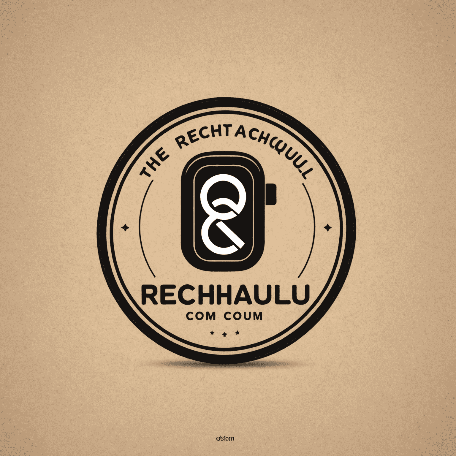شعار rechaqulu_com يظهر اسم الشركة بخط حديث مع رمز يمثل شحن الهاتف المحمول